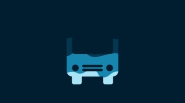 White Bus icon isolated on blue background. Transportation concept. Bus tour transport sign. Tourism or public vehicle symbol. 4K Video motion graphic animation.