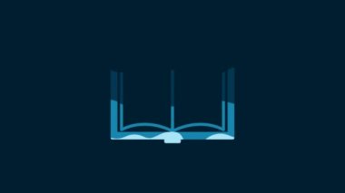 White Open book icon isolated on blue background. 4K Video motion graphic animation.