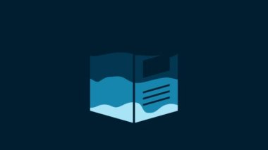 White Open book icon isolated on blue background. 4K Video motion graphic animation.