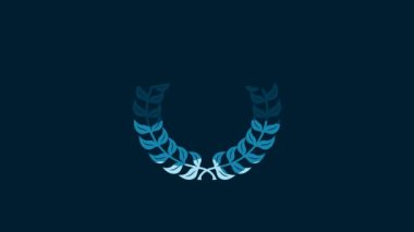 White Laurel wreath icon isolated on blue background. Triumph symbol. 4K Video motion graphic animation.