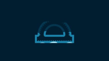 White Protractor grid for measuring degrees icon isolated on blue background. Tilt angle meter. Measuring tool. Geometric symbol. 4K Video motion graphic animation.
