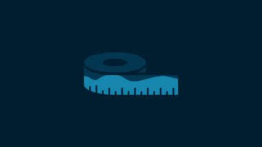 White Tape measure icon isolated on blue background. Measuring tape. 4K Video motion graphic animation.