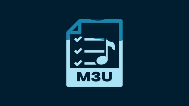 ホワイトM3Uファイル文書 青色の背景に隔離されたM3Uボタンアイコンをダウンロードします M3Uファイルのシンボル 4Kビデオモーショングラフィックアニメーション — ストック動画