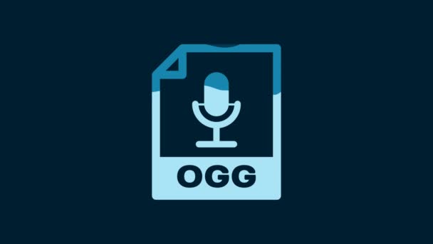 ホワイトOggファイル文書 青の背景に隔離されたOggボタンのアイコンをダウンロードします Oggファイルのシンボル 4Kビデオモーショングラフィックアニメーション — ストック動画