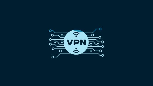 White Vpn Circle Microchip Circuit Icon Isolated Blue Background Video — Video Stock