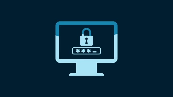 White Monitor Password Notification Lock Icon Isolated Blue Background Security — Vídeo de stock