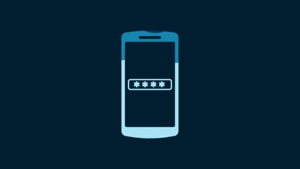 White Mobile Phone Password Protection Icon Isolated Blue Background Security — Vídeos de Stock