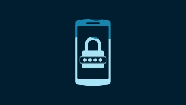 White Mobile Phone Password Protection Icon Isolated Blue Background Security — Stock video