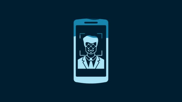 White Mobile Phone Face Recognition Icon Isolated Blue Background Face — Stock Video
