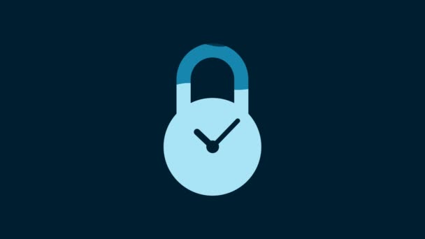 White Padlock Clock Icon Isolated Blue Background Time Control Concept — Vídeo de stock