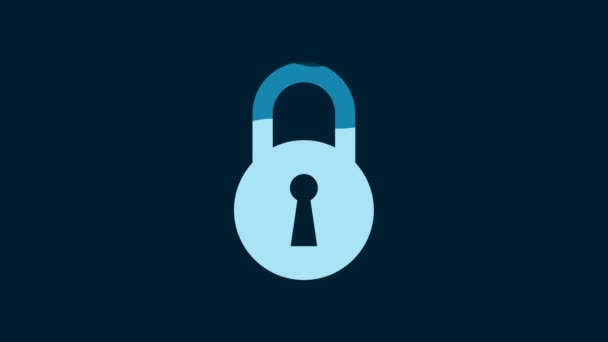 White Lock Icon Isolated Blue Background Padlock Sign Security Safety — Vídeo de Stock