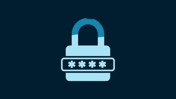 White Password Protection Safety Access Icon Isolated Blue Background Lock — Stockvideo