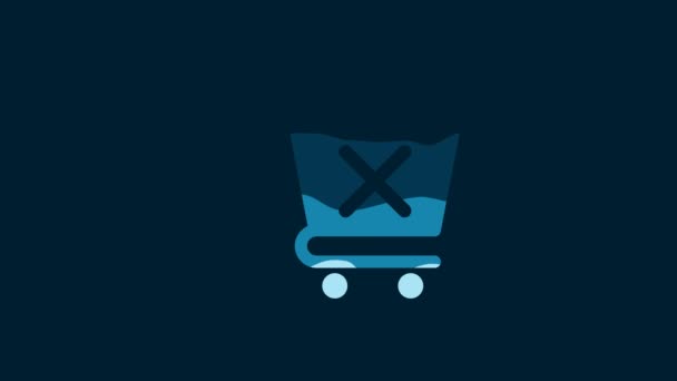 White Remove Shopping Cart Icon Isolated Blue Background Online Buying — Stockvideo
