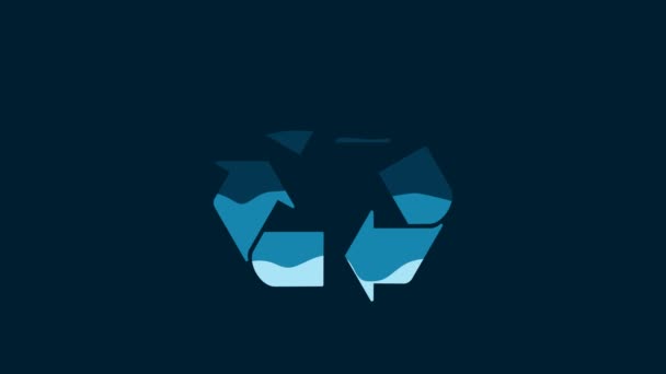 White Recycle Symbol Icon Isolated Blue Background Circular Arrow Icon — Video Stock