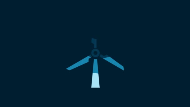 青い背景に分離された白い風力タービンアイコン 風力発電機の標識 風車のシルエット 電力生産のための風車 4Kビデオモーショングラフィックアニメーション — ストック動画