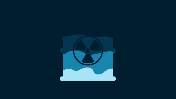 White Radioactive Waste Barrel Icon Isolated Blue Background Toxic Refuse — 비디오