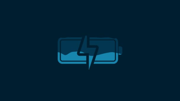 White Battery Icon Isolated Blue Background Lightning Bolt Symbol Video — Stok video