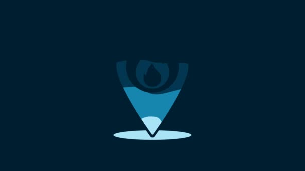 Білий Картний Вказівник Піктограмою Вогню Ізольовано Синьому Фоні Пожежа Неподалік — стокове відео