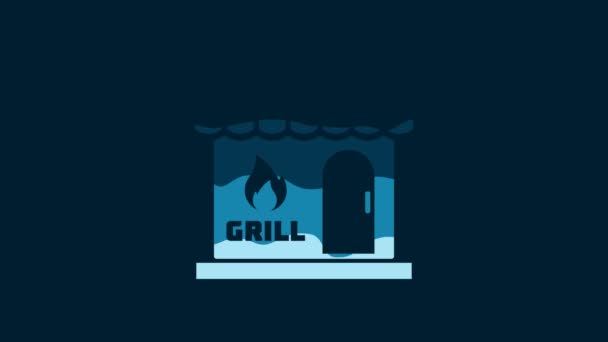 White Barbecue Shopping Building Market Store Icon Isolated Blue Background — Vídeo de Stock