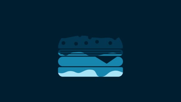 White Burger Icon Isolated Blue Background Hamburger Icon Cheeseburger Sandwich — Vídeos de Stock