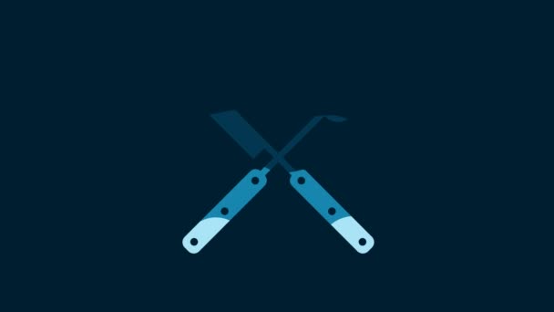 White Crossed Fork Knife Icon Isolated Blue Background Bbq Fork — Wideo stockowe