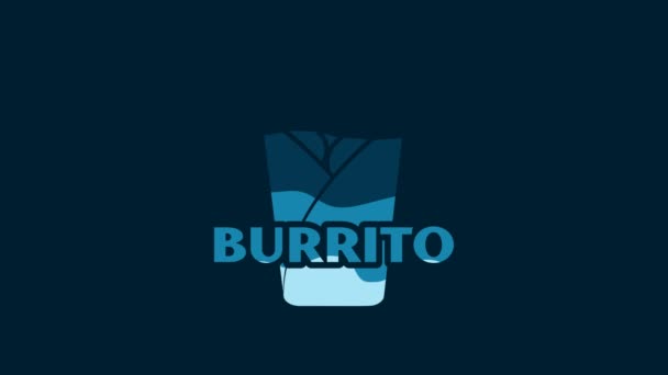 White Burrito Icon Isolated Blue Background Traditional Mexican Fast Food — Videoclip de stoc