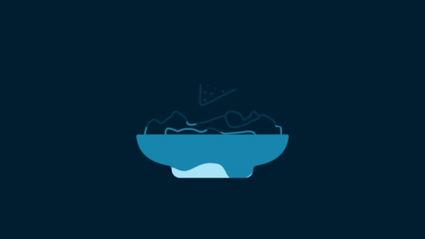 White Nachos Plate Icon Isolated Blue Background Tortilla Chips Nachos — Vídeo de Stock