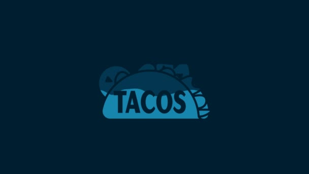 Taco Alb Pictograma Tortilla Izolată Fundal Albastru Fast Food Mexican — Videoclip de stoc
