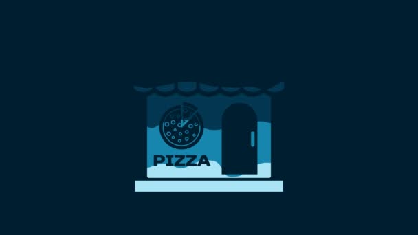 White Pizzeria Building Facade Icon Isolated Blue Background Fast Food — Vídeo de Stock