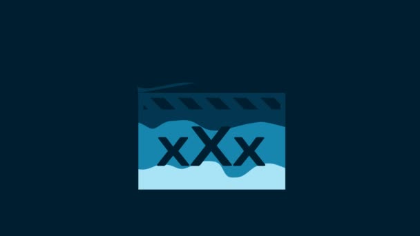 青の背景に隔離された碑文のセックスアイコンを持つホワイトムービークラッパー 年齢制限記号 コンテンツサイン 大人のチャンネルだ 4Kビデオモーショングラフィックアニメーション — ストック動画
