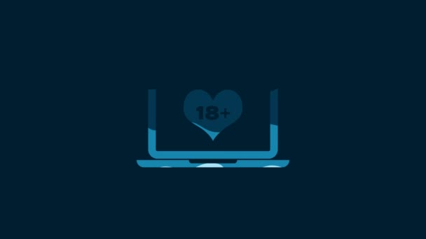 White Laptop Computer Content Heart Icon Isolated Blue Background Age — Vídeo de Stock