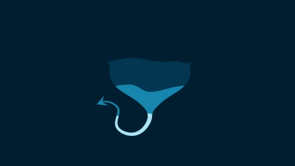 白い悪魔の心臓の角と青い背景に隔離された尾のアイコン バレンタインデーのシンボル 4Kビデオモーショングラフィックアニメーション — ストック動画