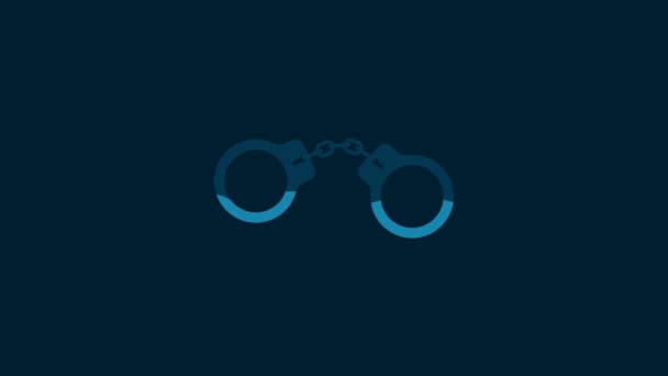 White Handcuffs Icon Isolated Blue Background Video Motion Graphic Animation — Vídeo de Stock