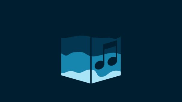 青の背景に分離されたホワイトオーディオブックアイコン 本付きの楽譜 音声ガイドサイン オンライン学習の概念 4Kビデオモーショングラフィックアニメーション — ストック動画