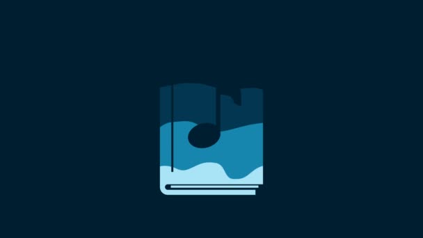 White Audio Book Icon Isolated Blue Background Musical Note Book — Vídeo de stock