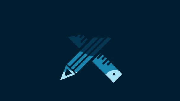 White Crossed Ruler Pencil Icon Isolated Blue Background Straightedge Symbol — Video