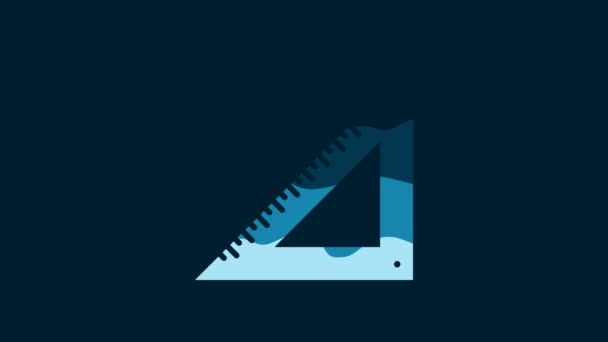 White Triangular Ruler Icon Isolated Blue Background Straightedge Symbol Geometric — Stok video