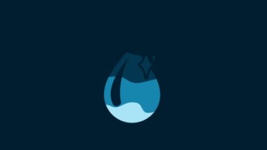 White Clean water drop icon isolated on blue background. 4K Video motion graphic animation.