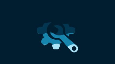 White Wrench and gear icon isolated on blue background. Adjusting, service, setting, maintenance, repair, fixing. 4K Video motion graphic animation.