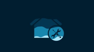 White House or home with screwdriver and wrench icon isolated on blue background. Adjusting, service, setting, maintenance, repair, fixing. 4K Video motion graphic animation.