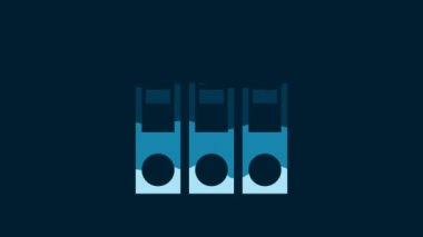 White Office folders with papers and documents icon isolated on blue background. Office binders. Archives folder sign. 4K Video motion graphic animation.