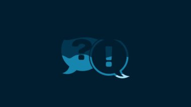 White Speech bubbles with Question and Exclamation icon isolated on blue background. FAQ sign. Copy files, chat speech bubble and chart. 4K Video motion graphic animation.