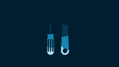 White Screwdriver and wrench tools icon isolated on blue background. Service tool symbol. 4K Video motion graphic animation.