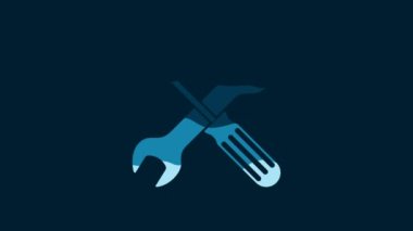 White Crossed screwdriver and wrench tools icon isolated on blue background. Service tool symbol. 4K Video motion graphic animation.