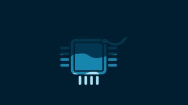 White Processor with screwdriver and wrench icon isolated on blue background. Adjusting, service, setting, maintenance, repair, fixing. 4K Video motion graphic animation.