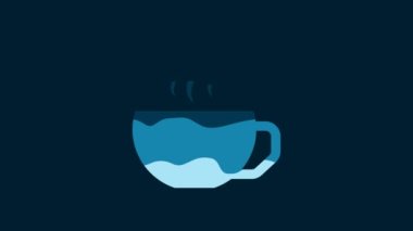 White Coffee cup icon isolated on blue background. Tea cup. Hot drink coffee. 4K Video motion graphic animation.