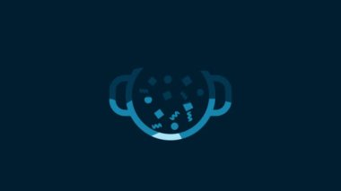 White Cooking soup in pot icon isolated on blue background. Boil or stew food symbol. 4K Video motion graphic animation.