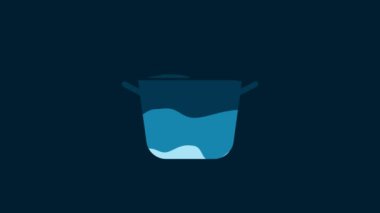 White Cooking pot icon isolated on blue background. Boil or stew food symbol. 4K Video motion graphic animation.