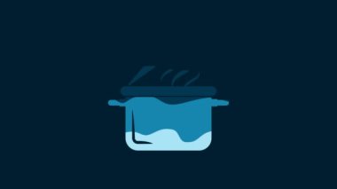 White Cooking pot icon isolated on blue background. Boil or stew food symbol. 4K Video motion graphic animation.