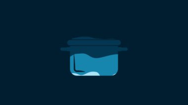 White Cooking pot icon isolated on blue background. Boil or stew food symbol. 4K Video motion graphic animation.